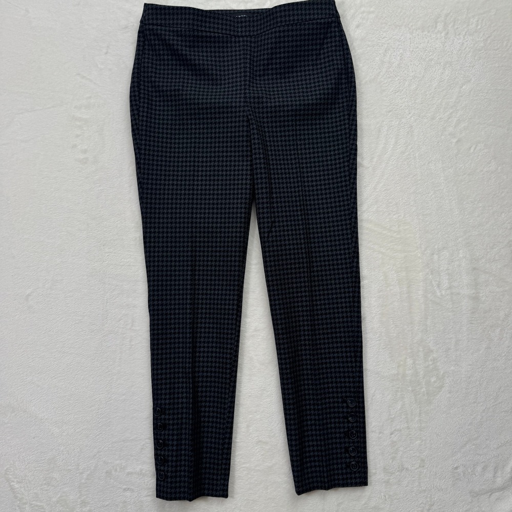 Talbots Ankle Pants Womens 8 Black Chatham Ankle Houndstooth Button Cuff Stretch